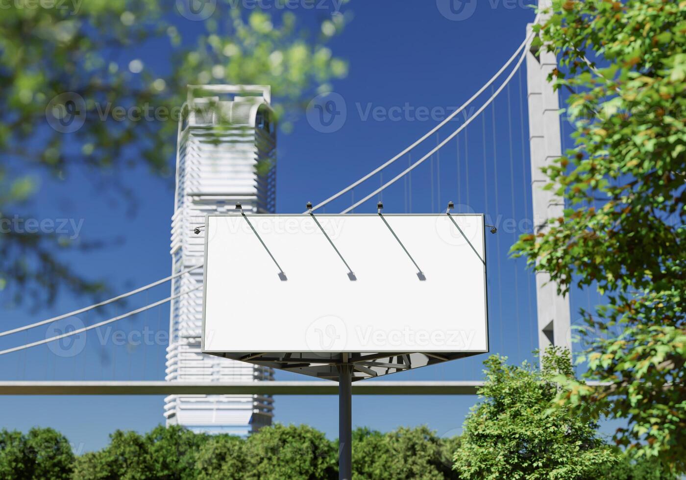 3D mockup blank billboard in downtown rendering photo