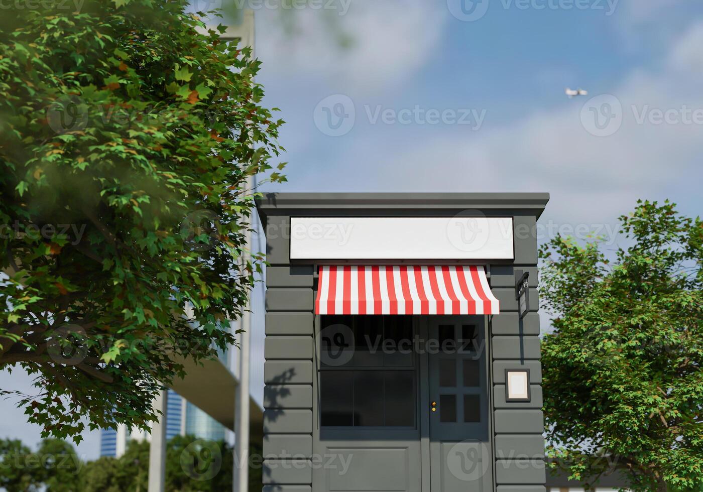 3D mockup blank billboard on roof of building rendering photo