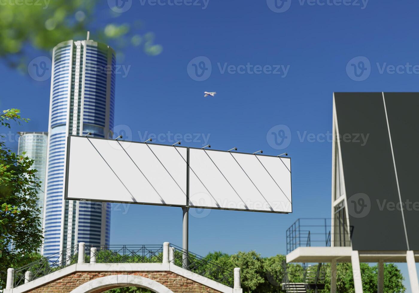 3D mockup blank billboard in downtown rendering photo