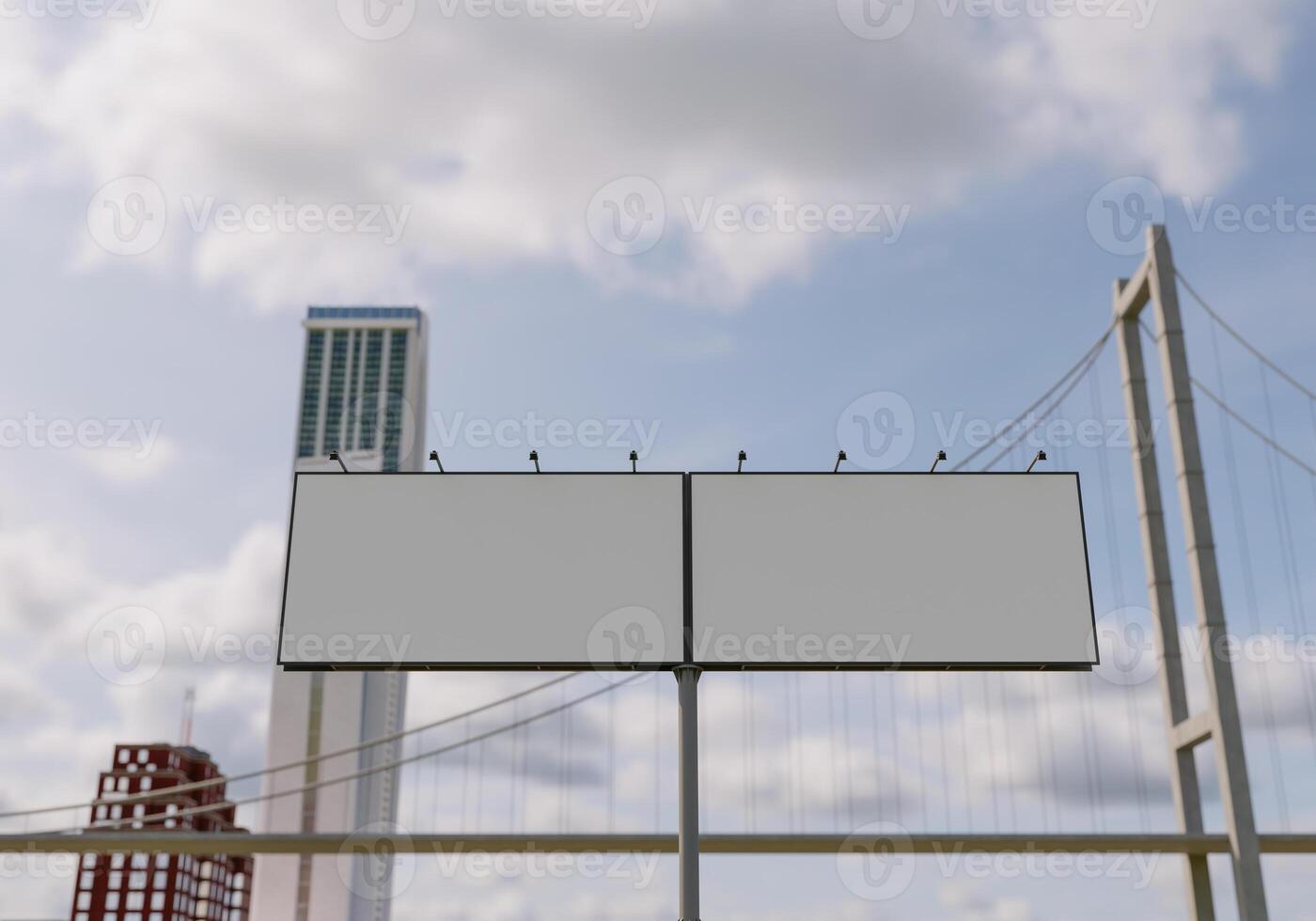 3D mockup blank billboard in downtown rendering photo