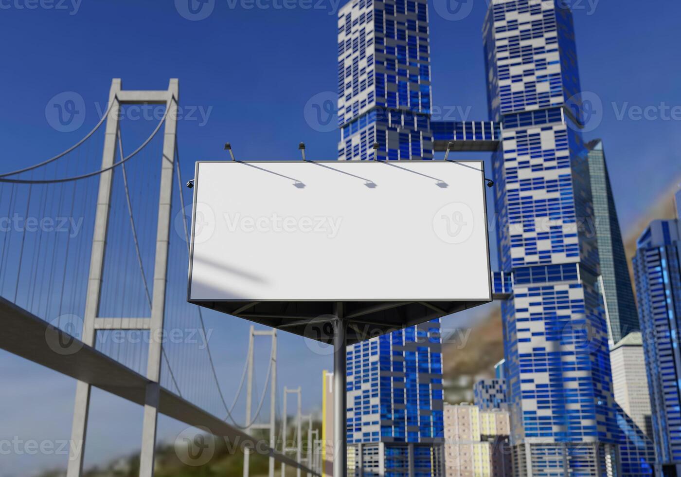 3D mockup blank billboard in downtown rendering photo