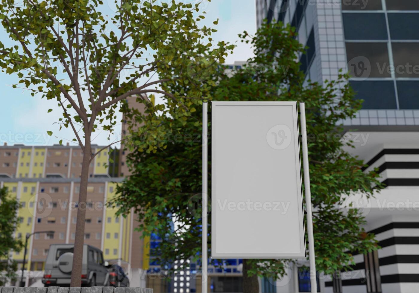 3D mockup blank billboard in downtown rendering photo