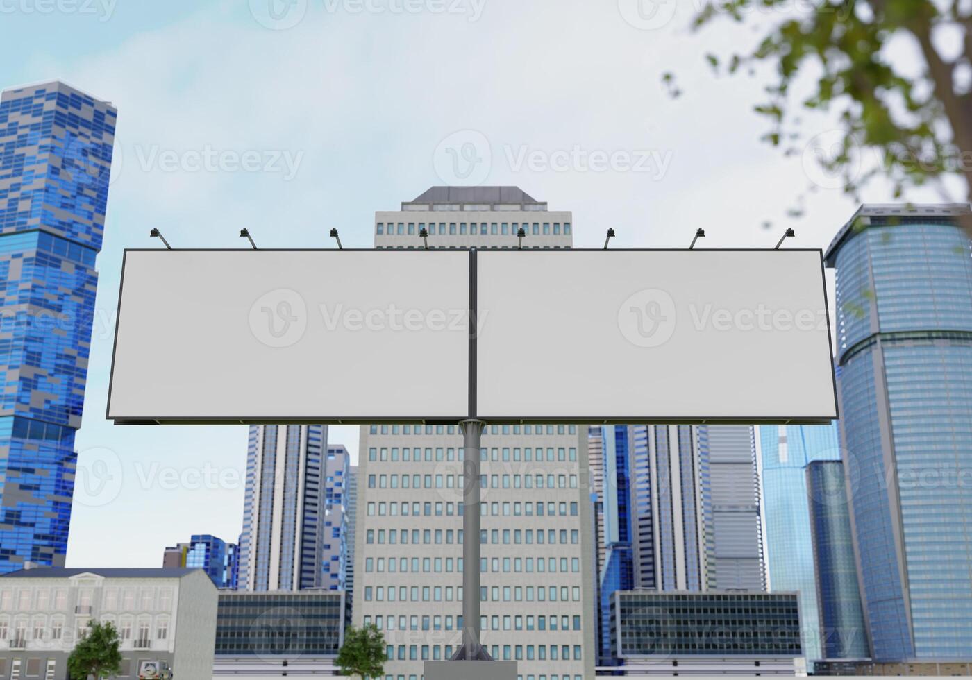 3D mockup blank billboard in downtown rendering photo