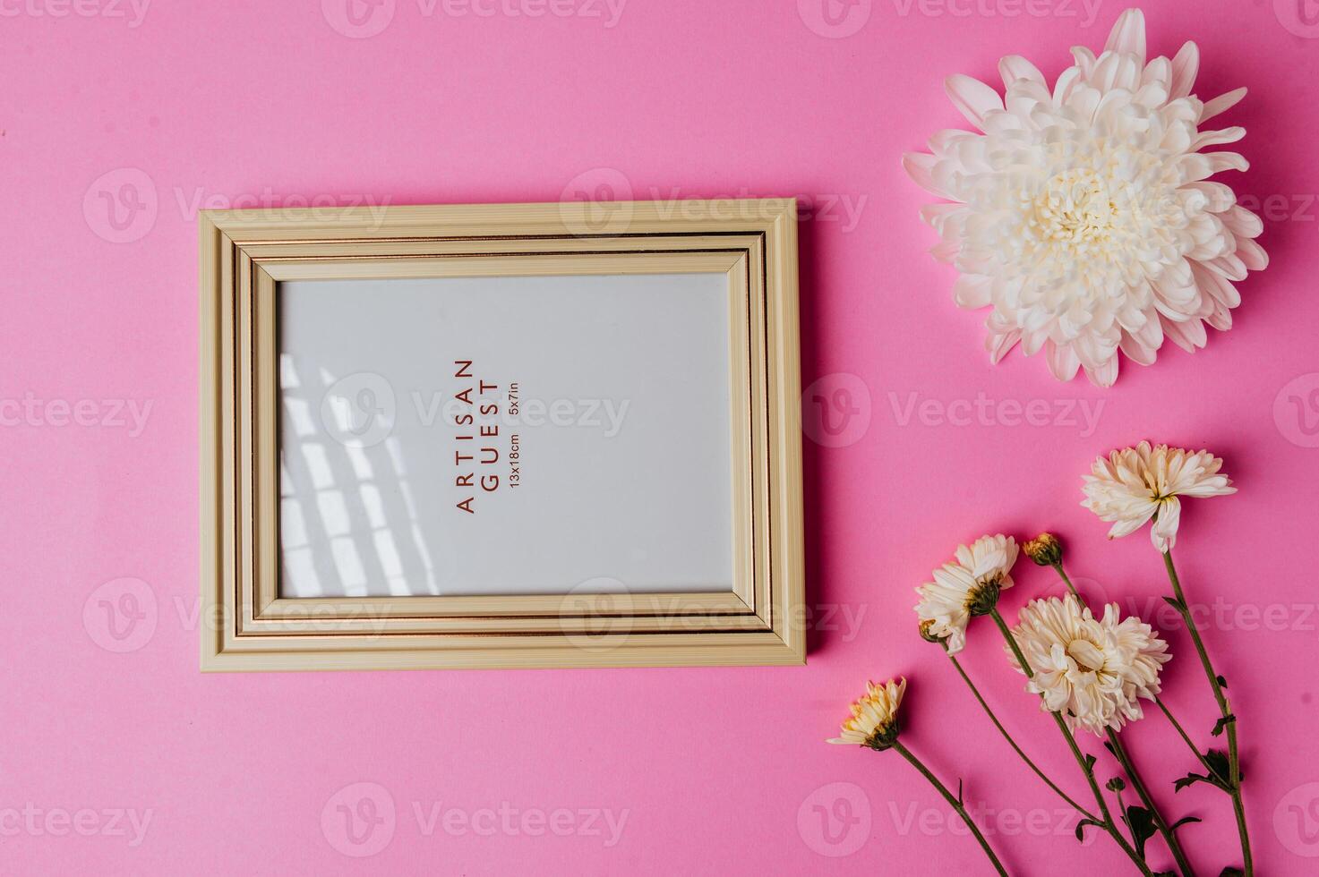 picture frame pink background decorated with flowers photo