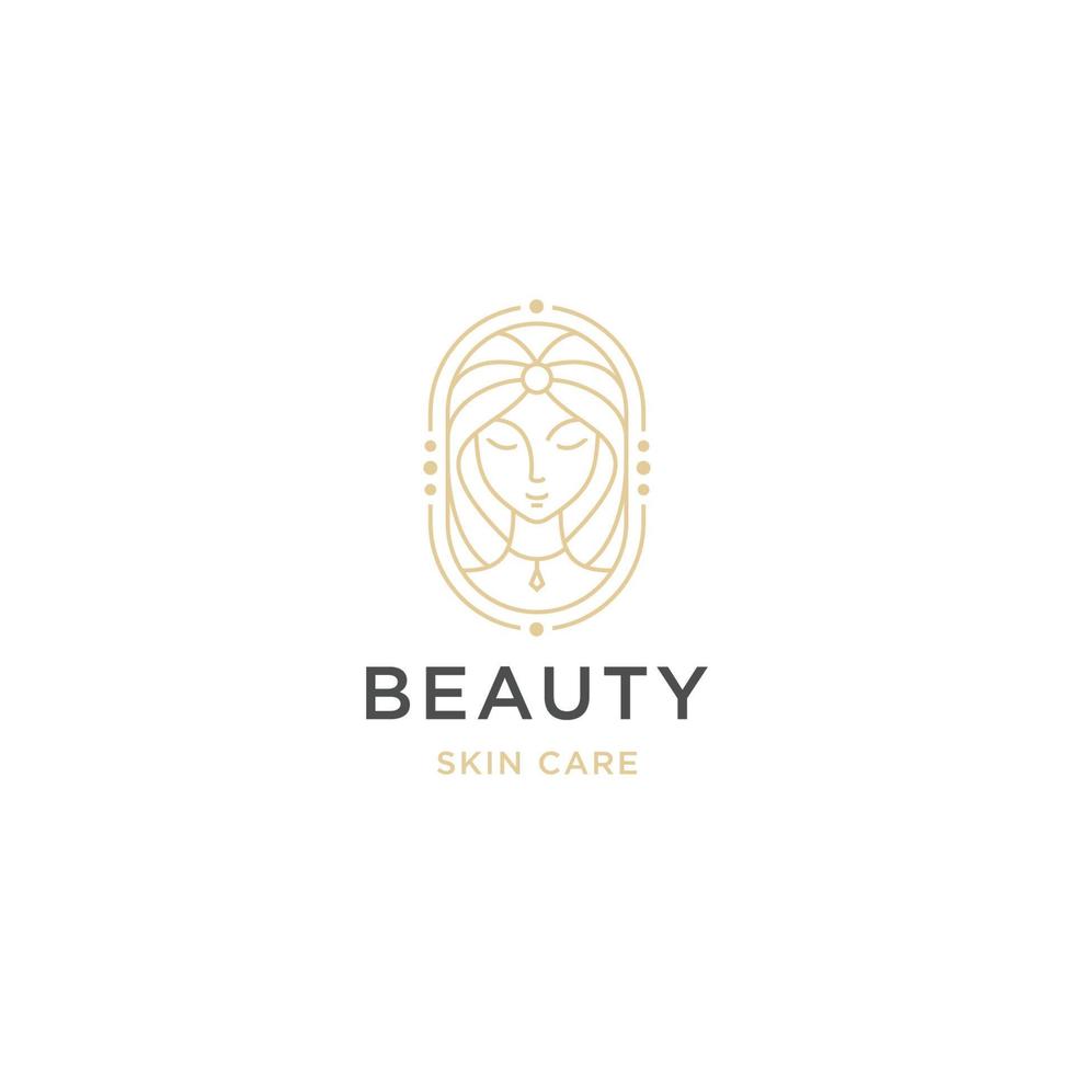 Luxury woman face beauty line logo design template flat vector