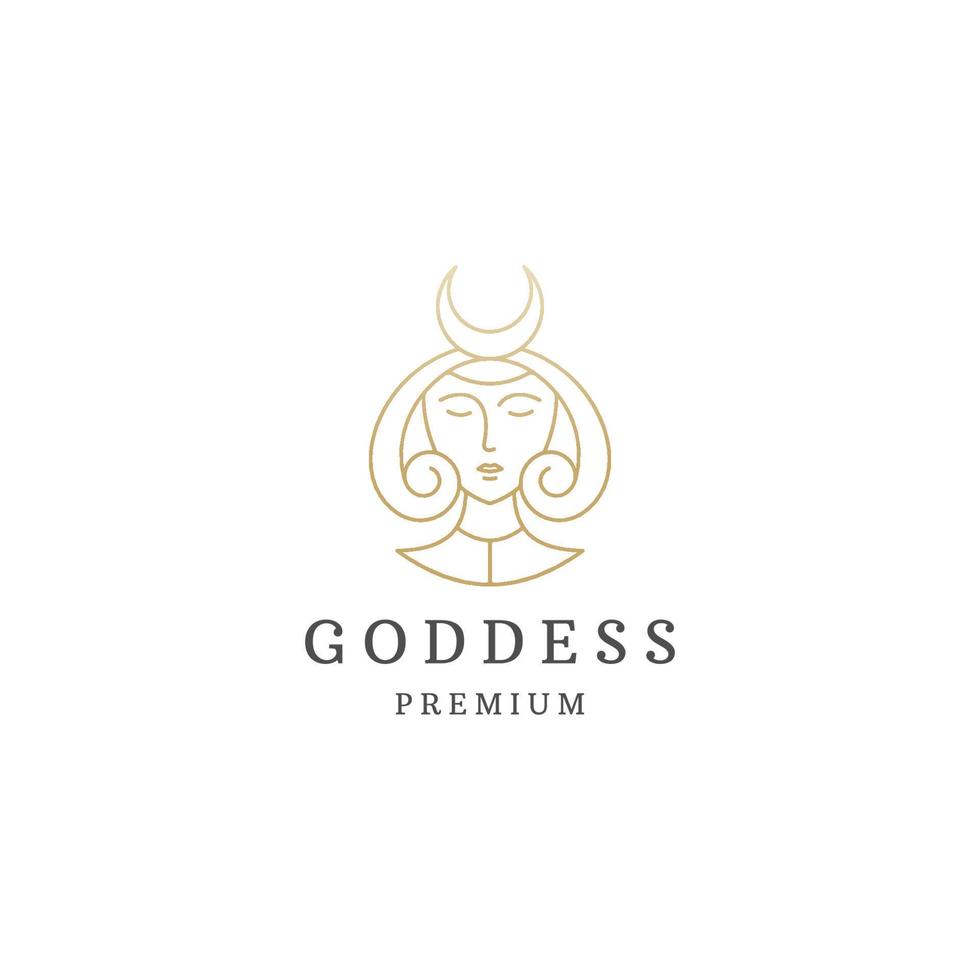 Luxurious greek goddess woman with line style logo icon design template flat vector