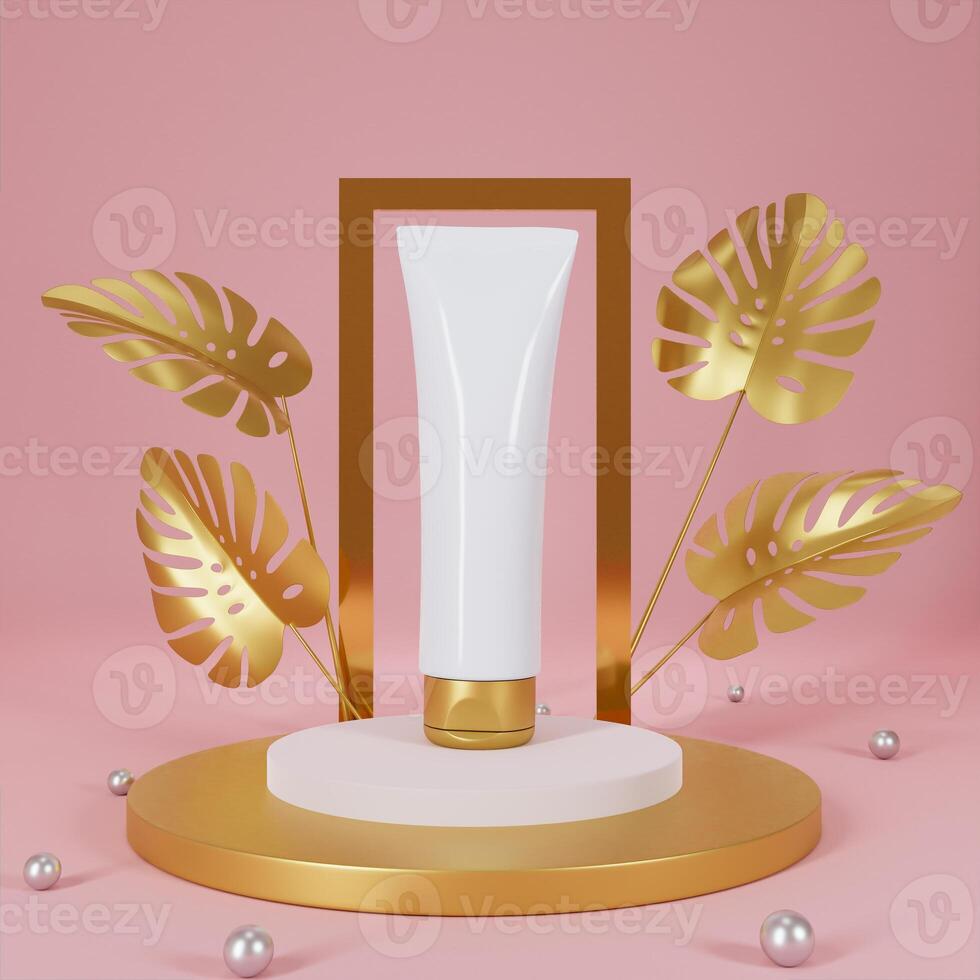 A mock up of realistic blank cosmetic tube isolated on bright pink background, 3d rendering , 3D illustration photo