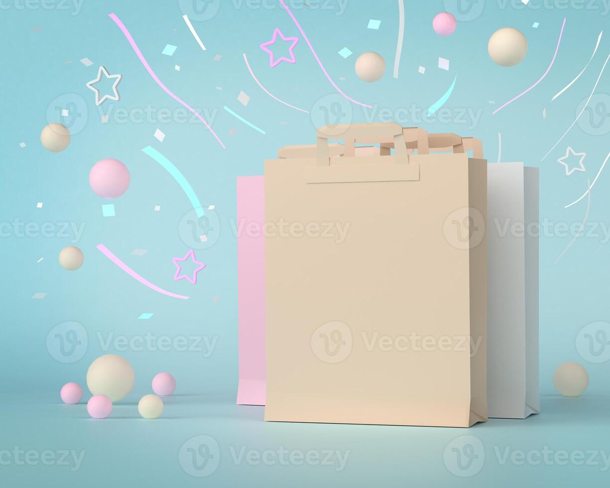 Bags for shopping on a colored background paper bags for shopping photo