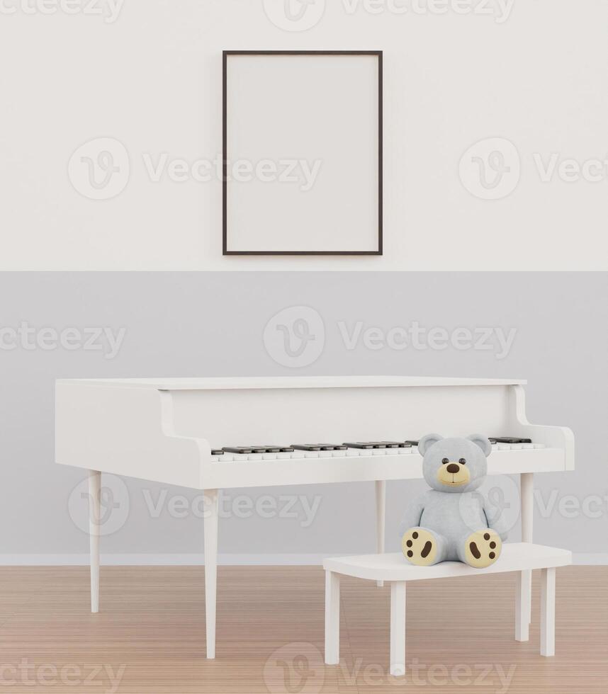 3D mockup photo frame in chidren room rendering