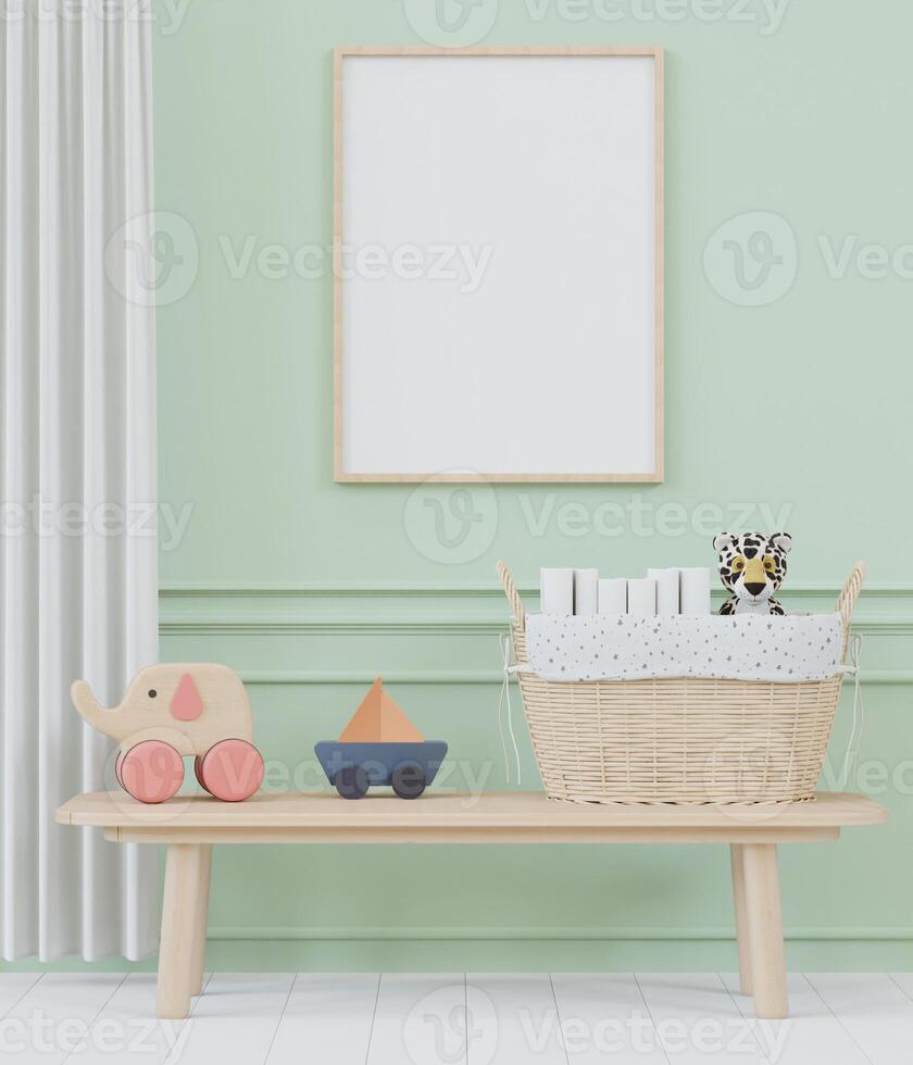 3D mockup photo frame in chidren room rendering