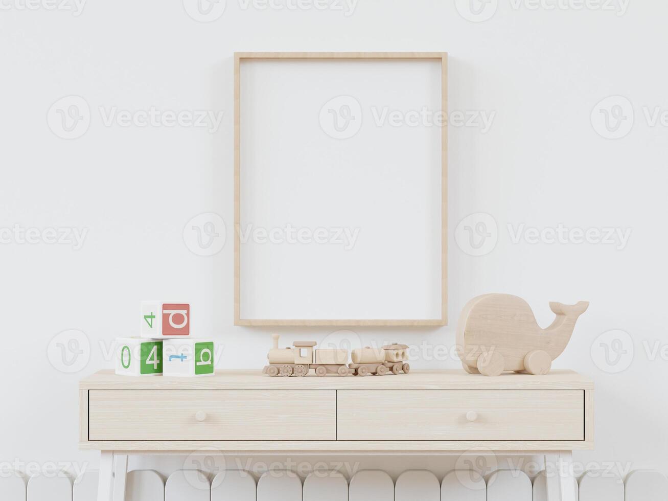 3D mockup photo frame in chidren room rendering