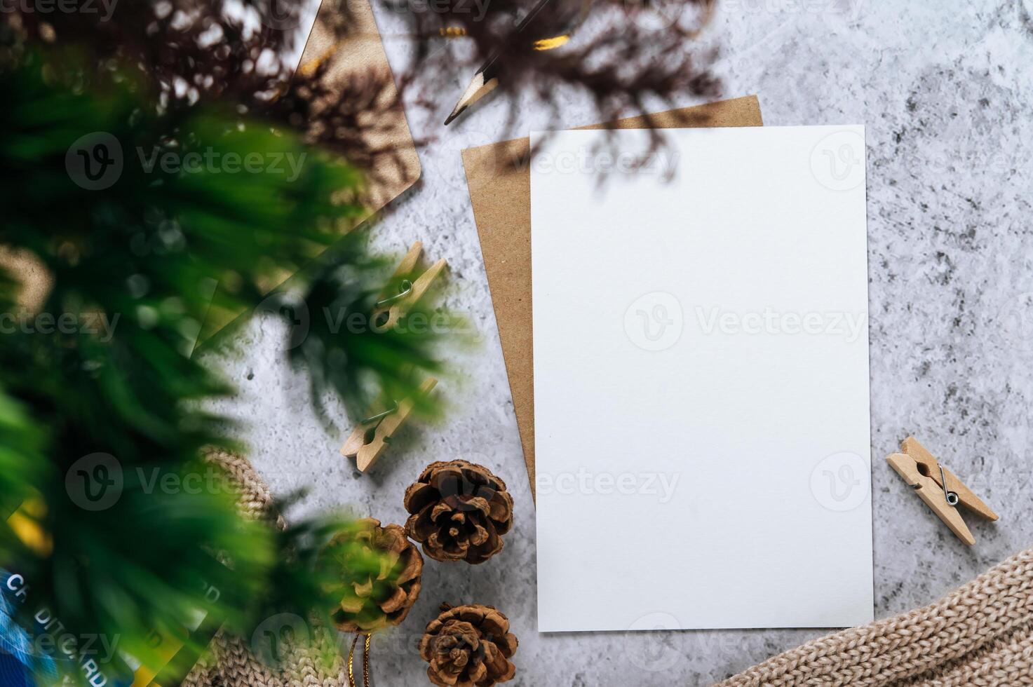 Greeting cards and blank envelopes with decorations photo