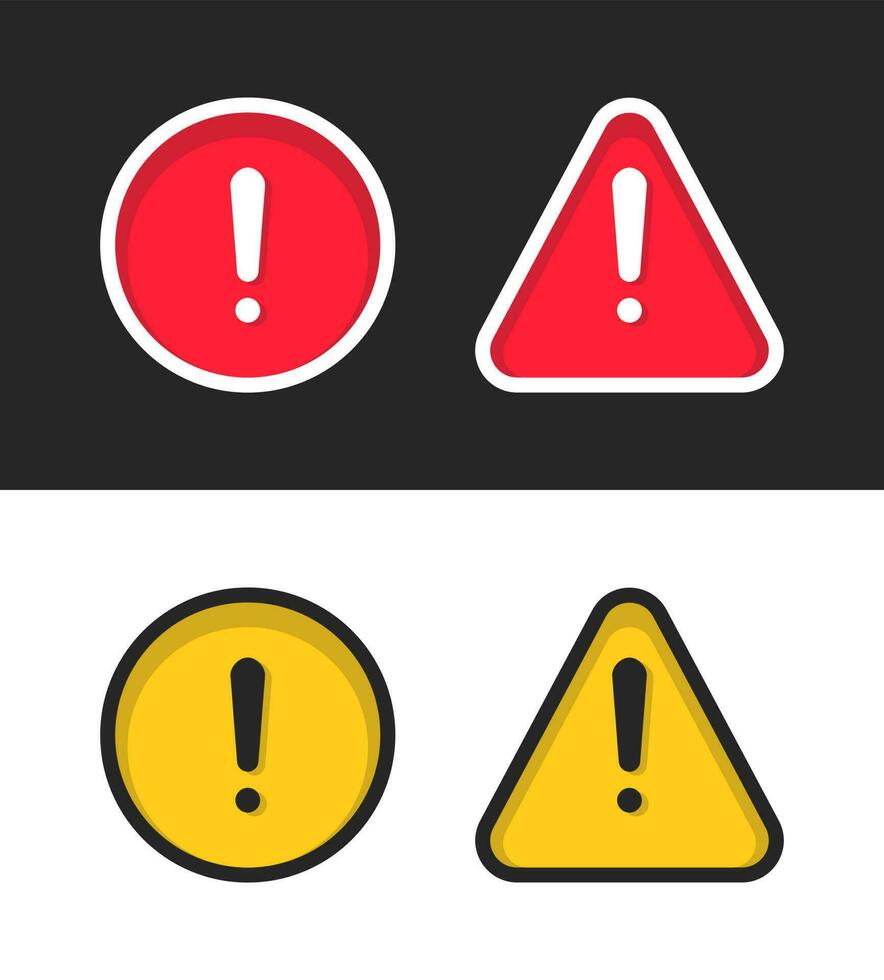 Red Yellow Alert Exclamation Sign Vector Illustration Set