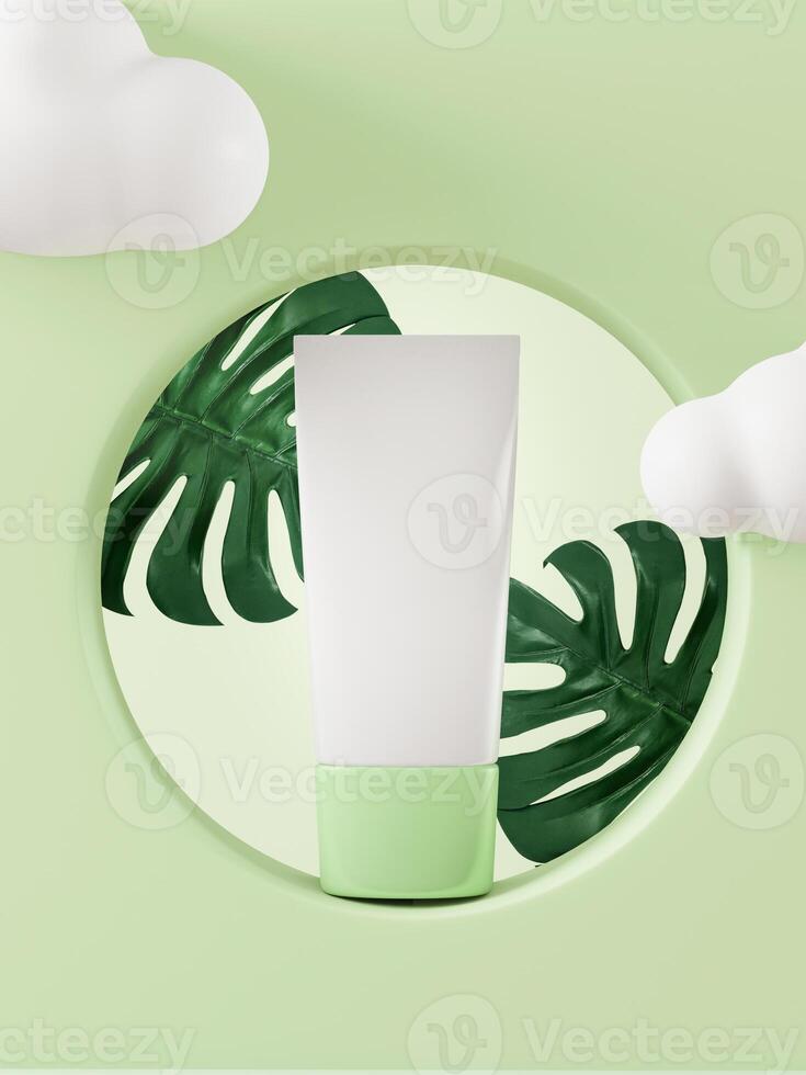 A mock up of realistic White blank cosmetic tube isolated on natural background, 3d rendering , 3D illustration photo