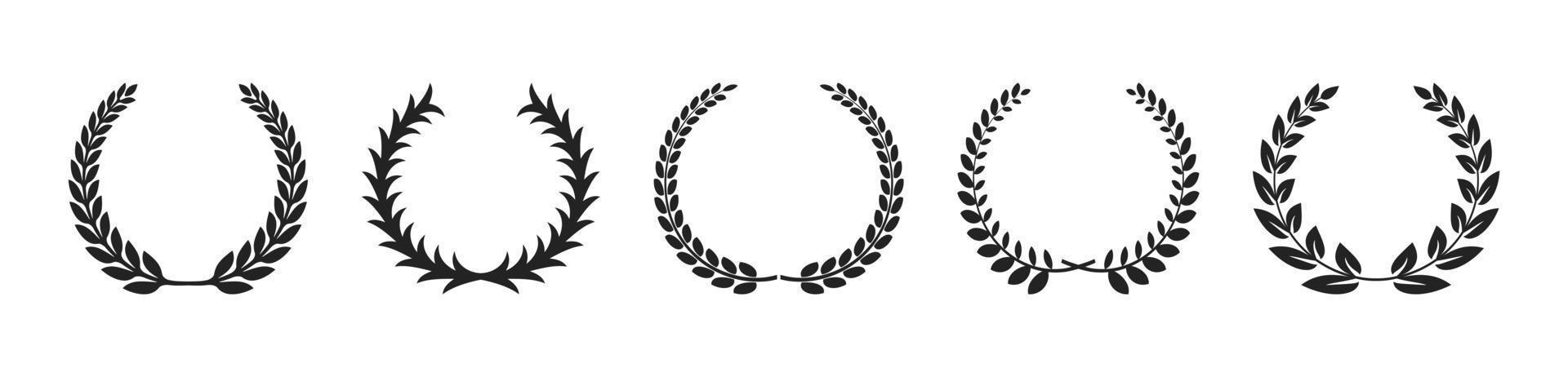 Laurel Wreath Silhouette Leaf Element Set Vector Illustration