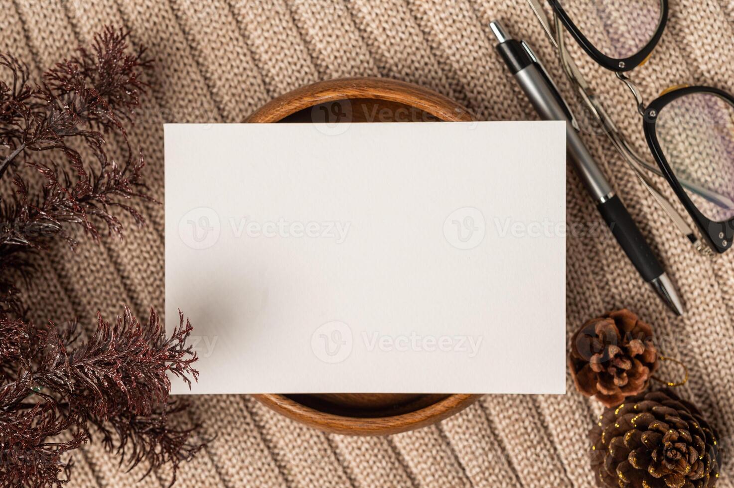 Greeting cards and blank envelopes with decorations photo