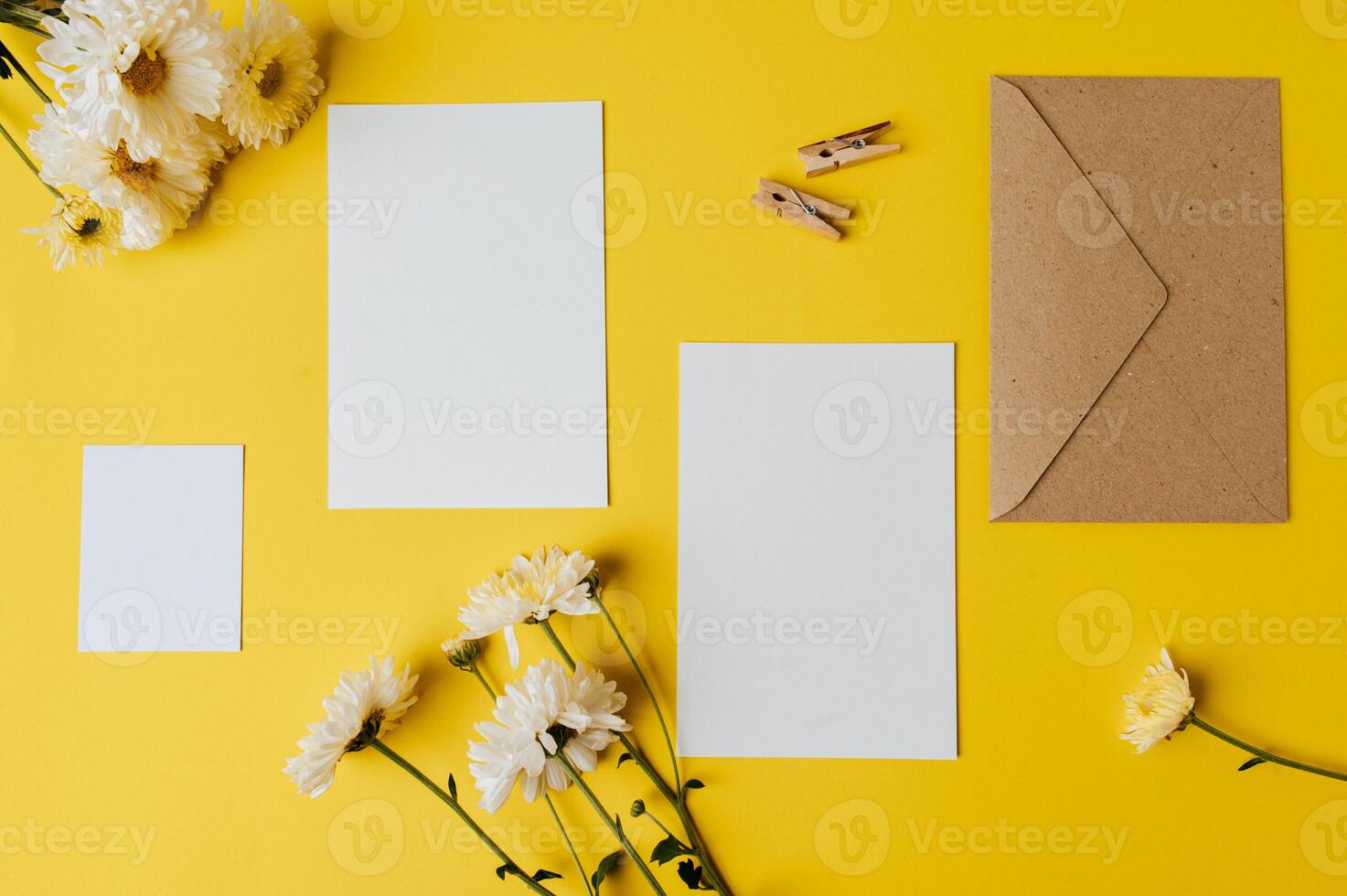 upper envelope yellow background decorated with flowers photo