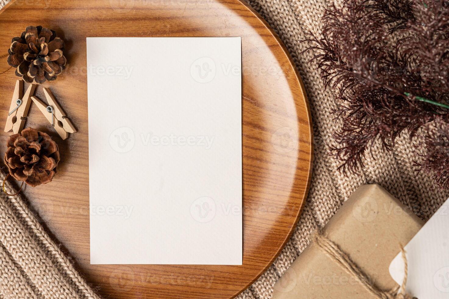 Greeting cards and blank envelopes with decorations photo