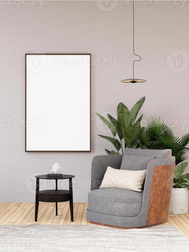 3D illustration Mockup blank photo frame in living room rendering