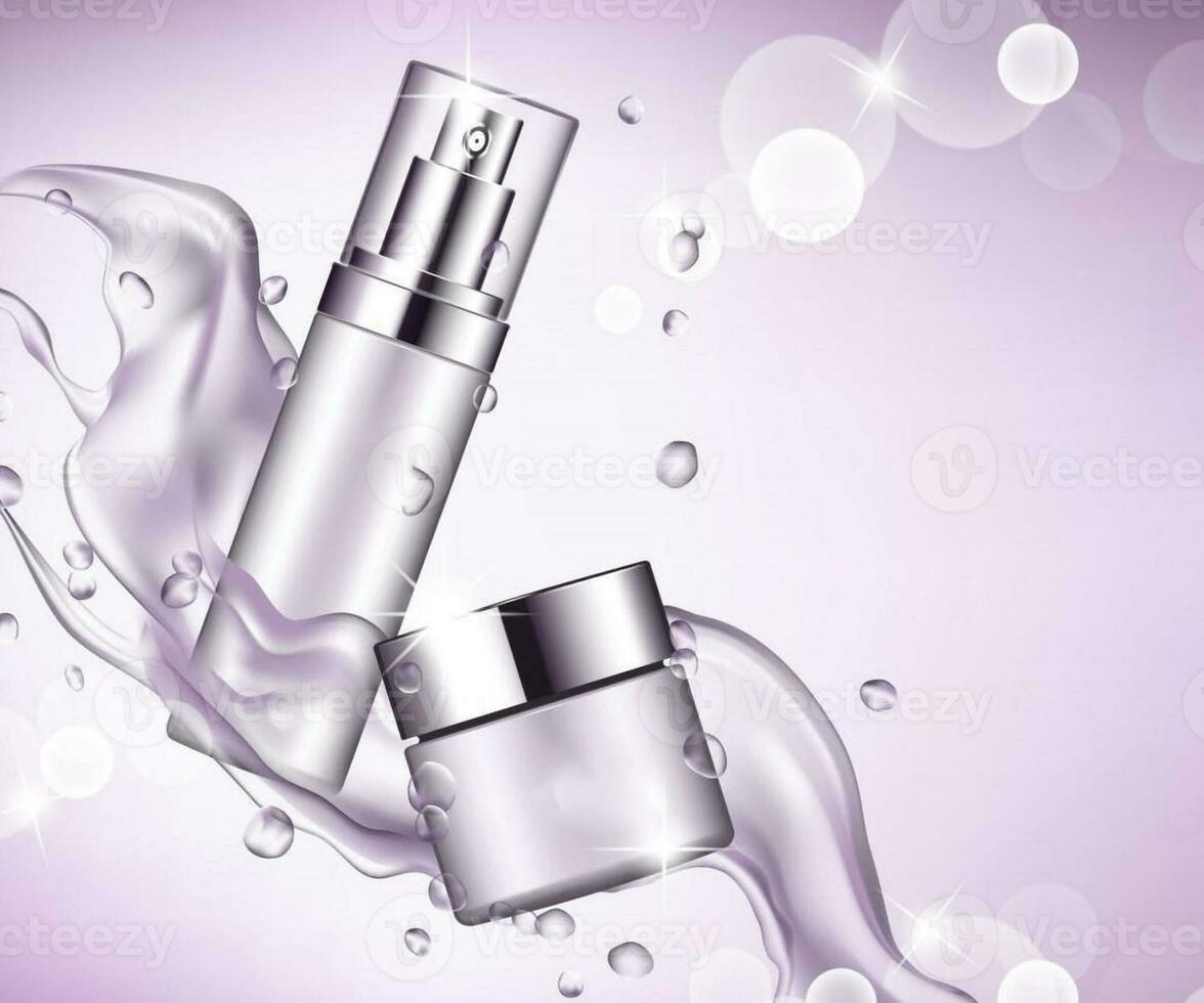 3d realistic serum cosmetic advertisement editable banner purple and pink color background photo