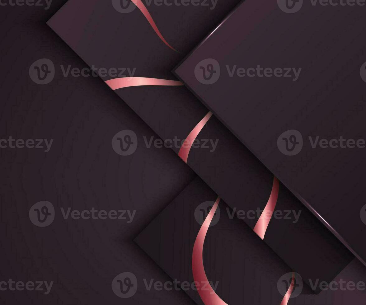 3d Abstract luxury brown red coffee pink grey square shape overlapping with golden stripes curved line photo