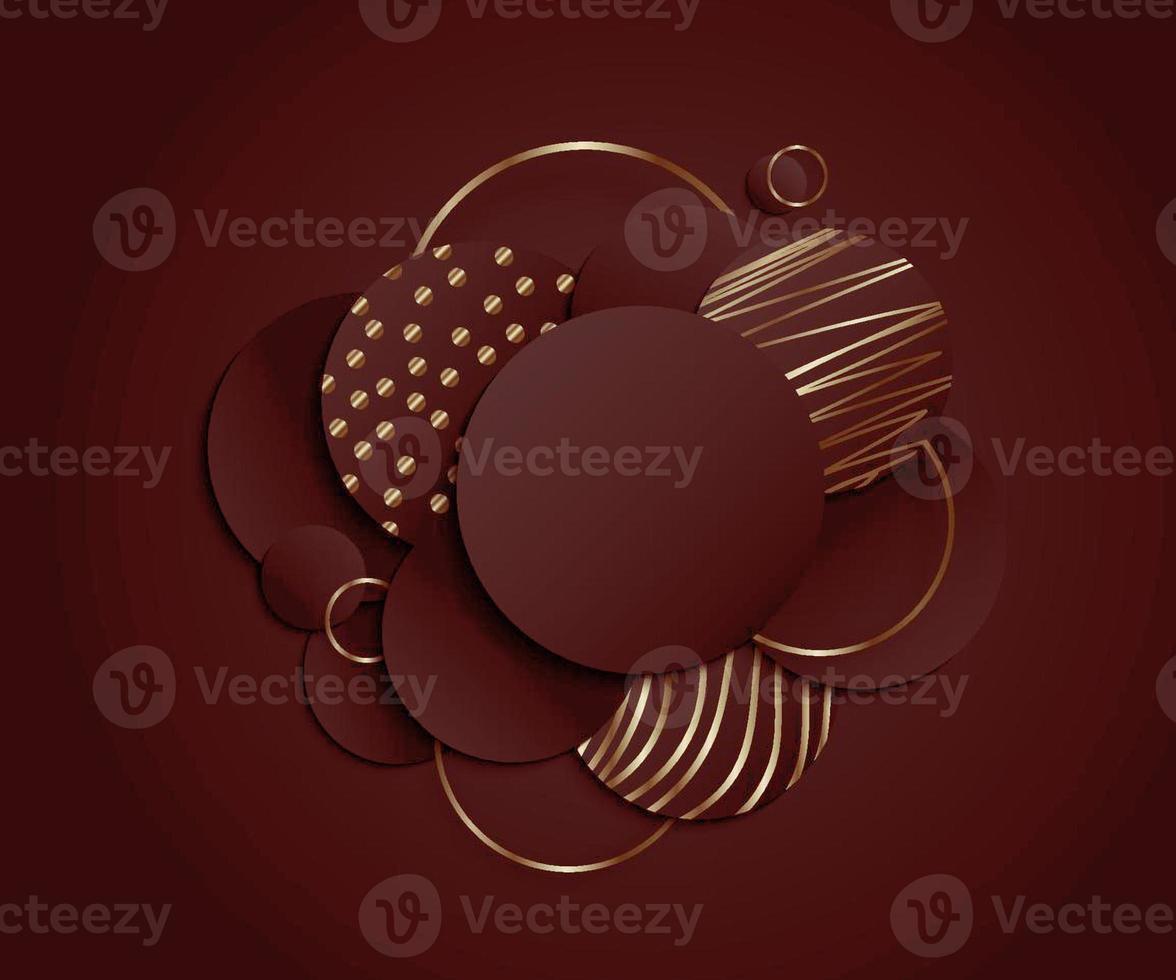 3d abstract golden round shape brown black circles layered gold lines pattern elements background photo