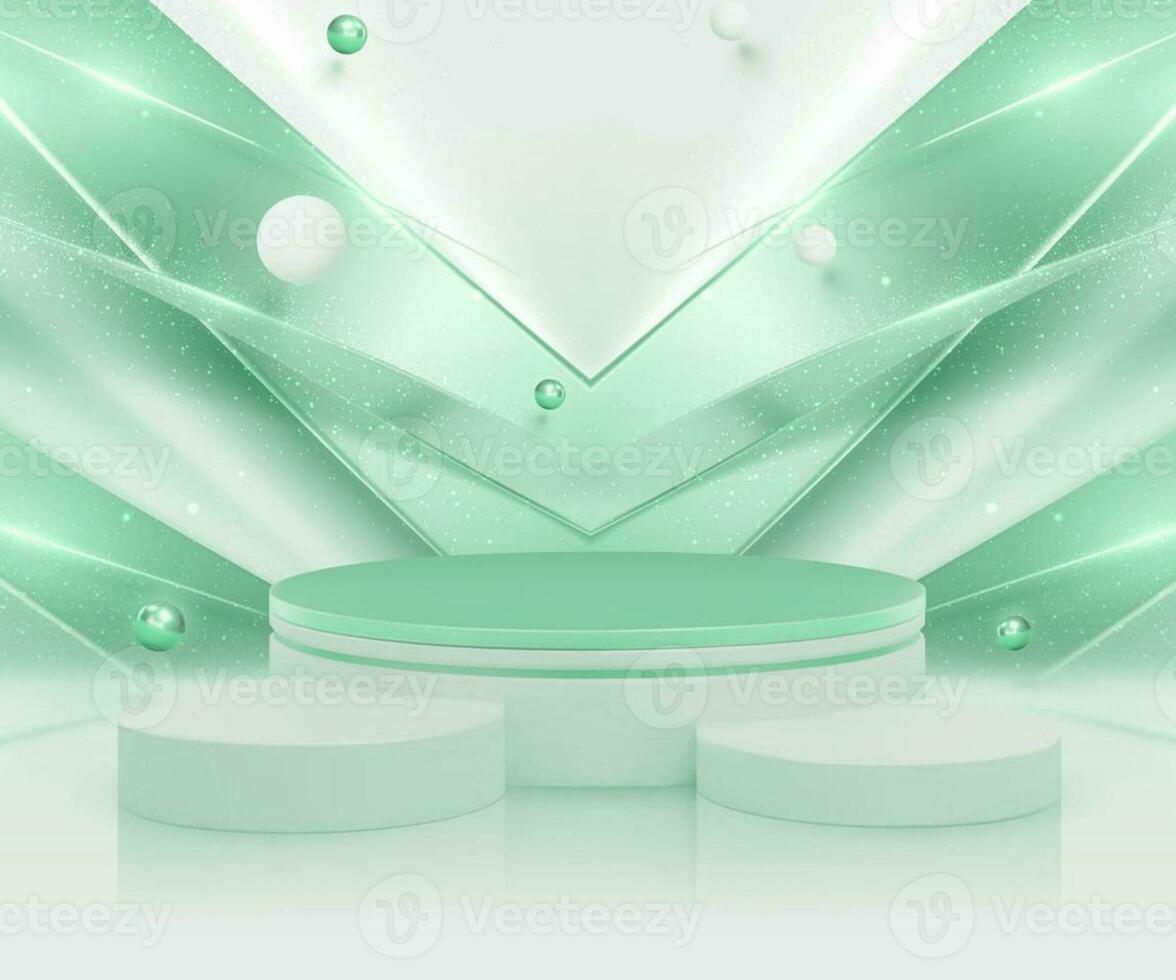 product display podium with golden curve line element and ball decoration and glitter light effect illustration photo