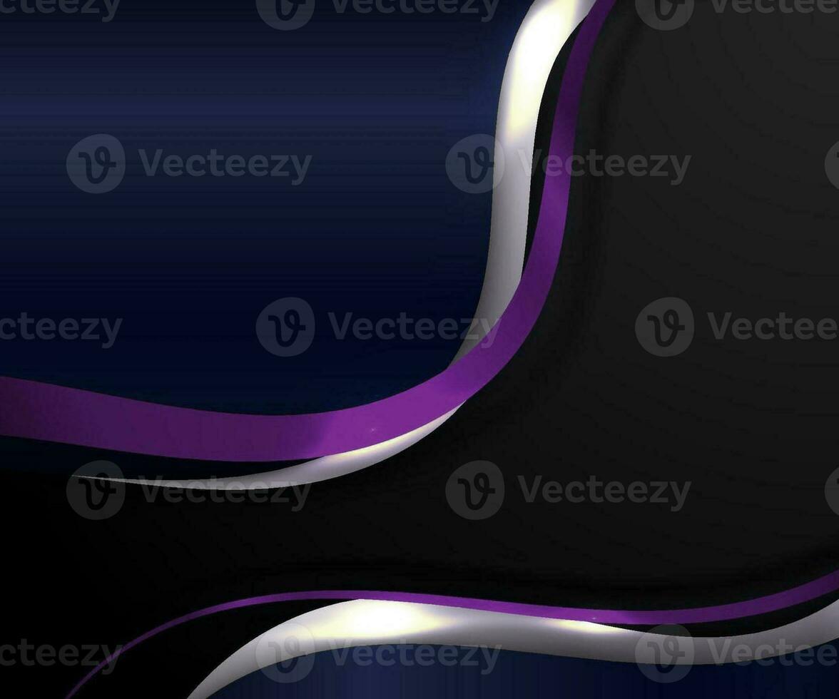 abstract elegant pink purple golden grey metallic and blue curved wave lines with shiny sparkling light on black background luxury style photo