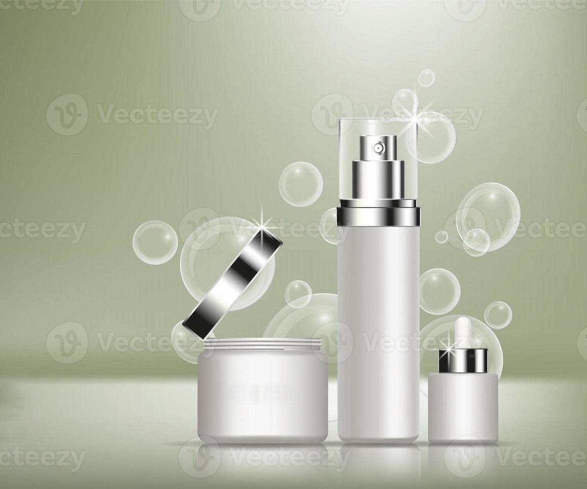 3d green emerald yellow grey bottle aloe vera cosmetic mockup on background with your brand ready for print ads or magazine design transparent and shine realistic style photo