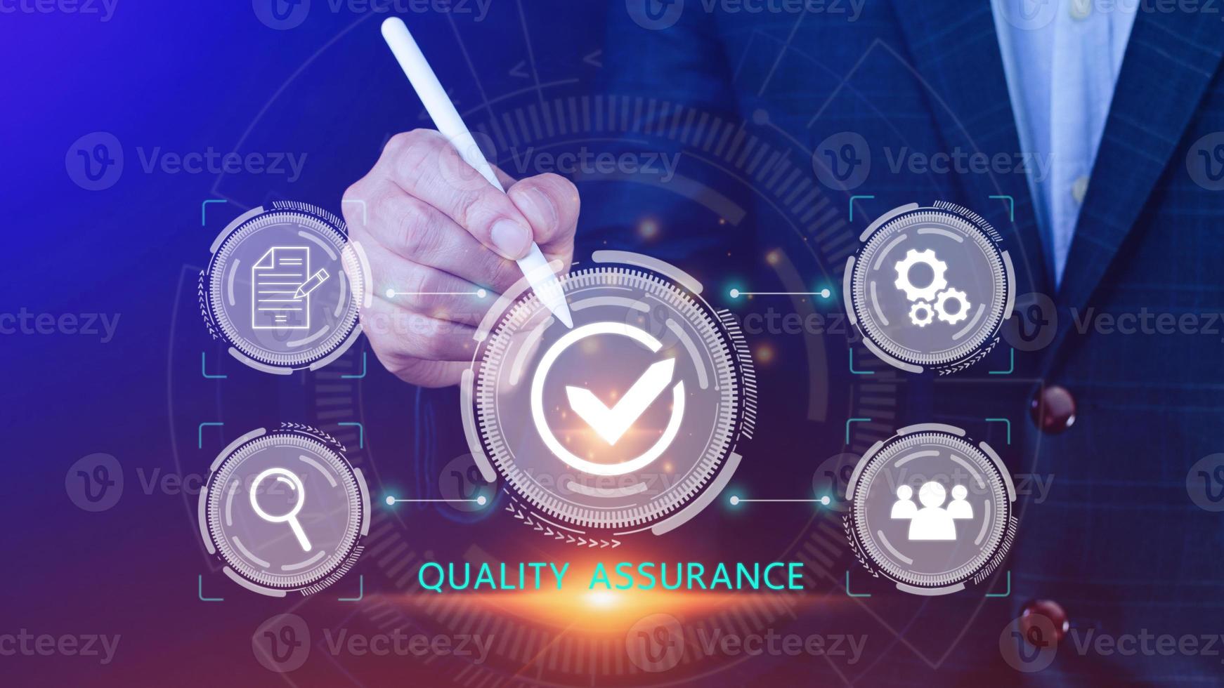 Quality Assurance Control Standards, Standards and Certification Concepts, Guaranteed Quality Guaranteed Service Standard Internet Technology Business Concept. photo