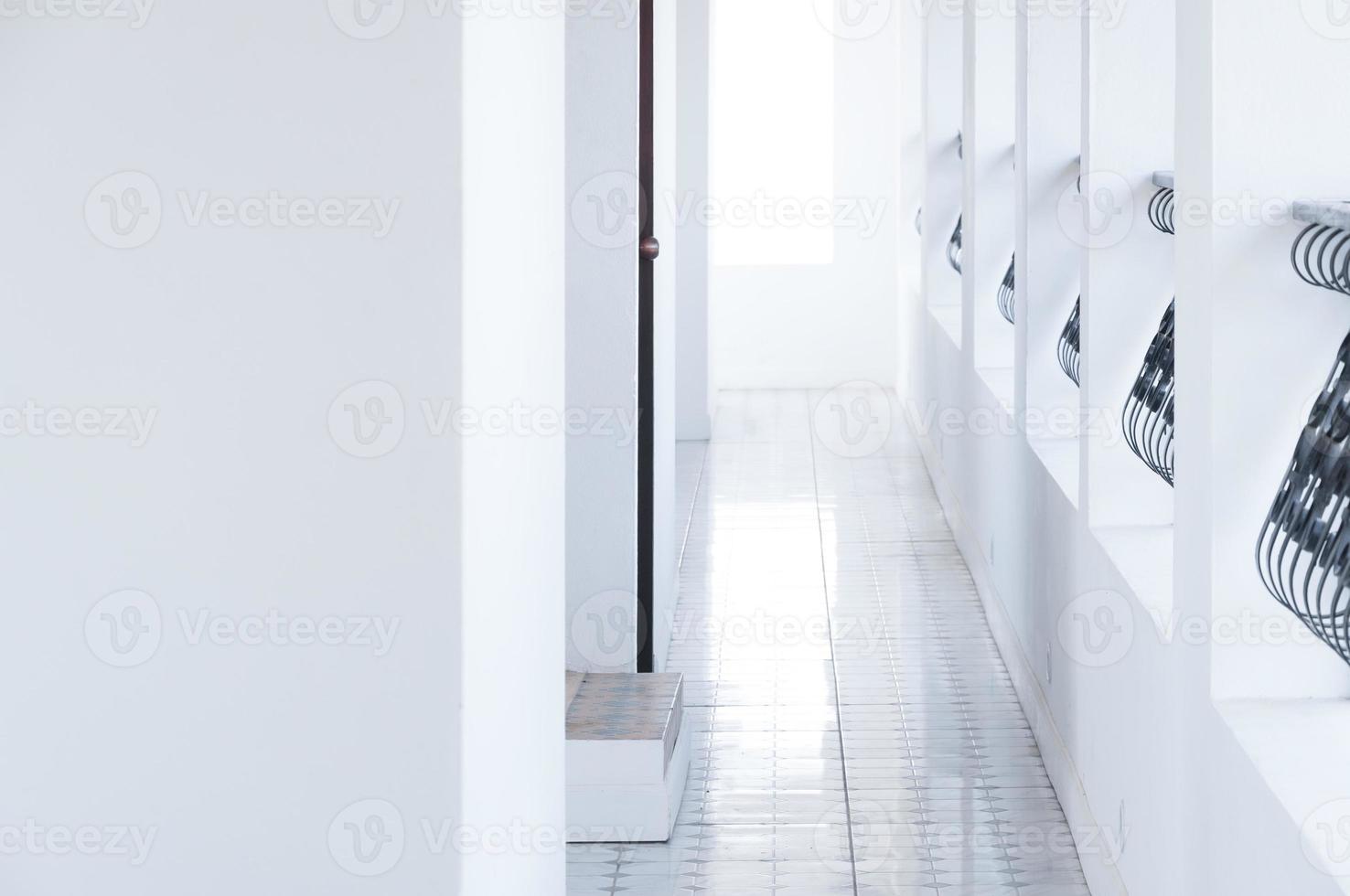 Architecture corridor , interior classic white hotel ,walk way buildings at destination photo