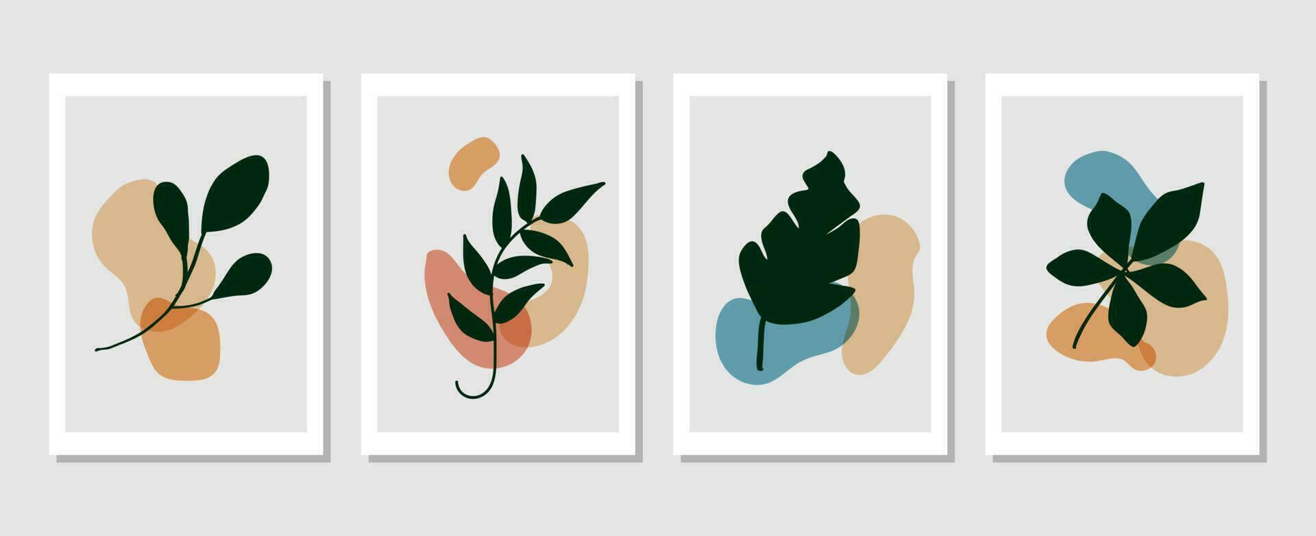 Botanical wall art vector set. Foliage line art drawing with abstract shape. Abstract Plant Art design for print, cover, wallpaper, Minimal and natural wall art. Vector illustration.