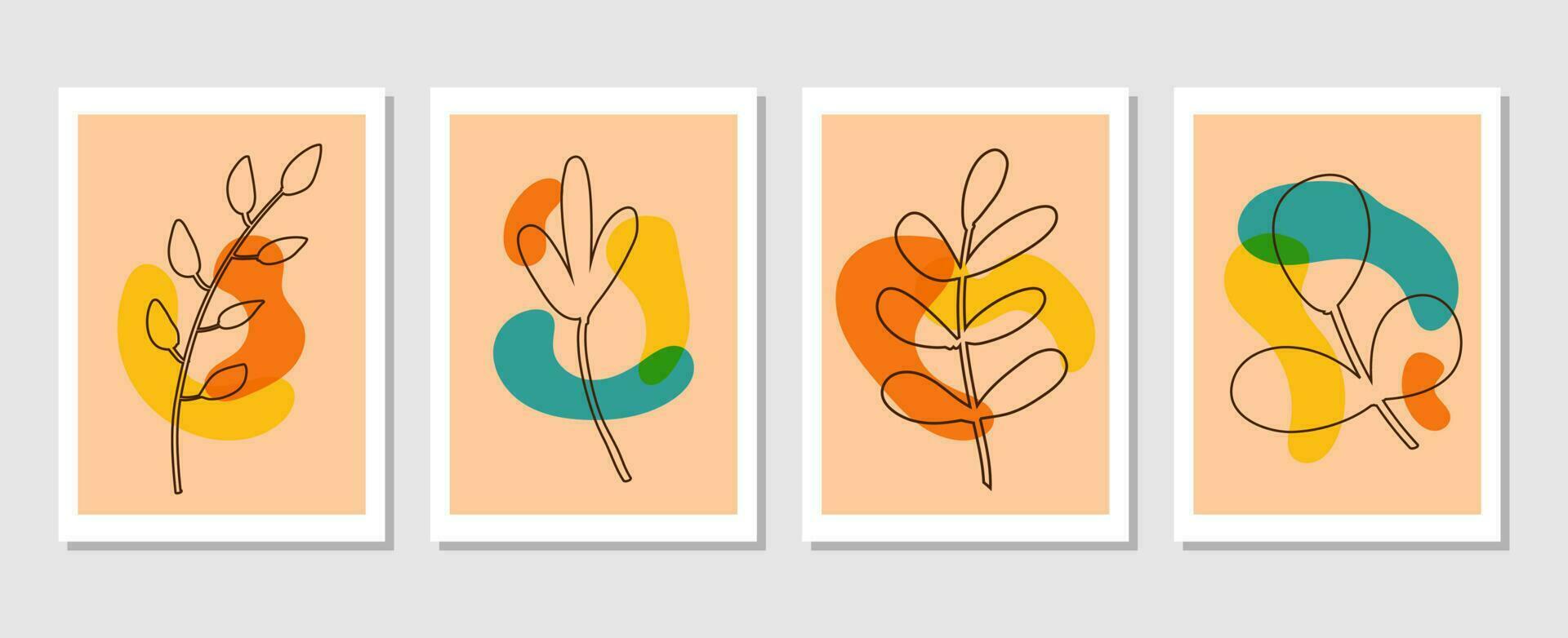 Botanical wall art vector set. Foliage line art drawing with abstract shape. Abstract Plant Art design for print, cover, wallpaper, Minimal and natural wall art. Vector illustration.