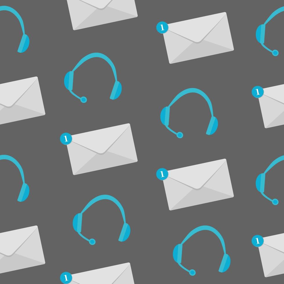 Seamless pattern with headphones and envelopes. Home office concept. vector