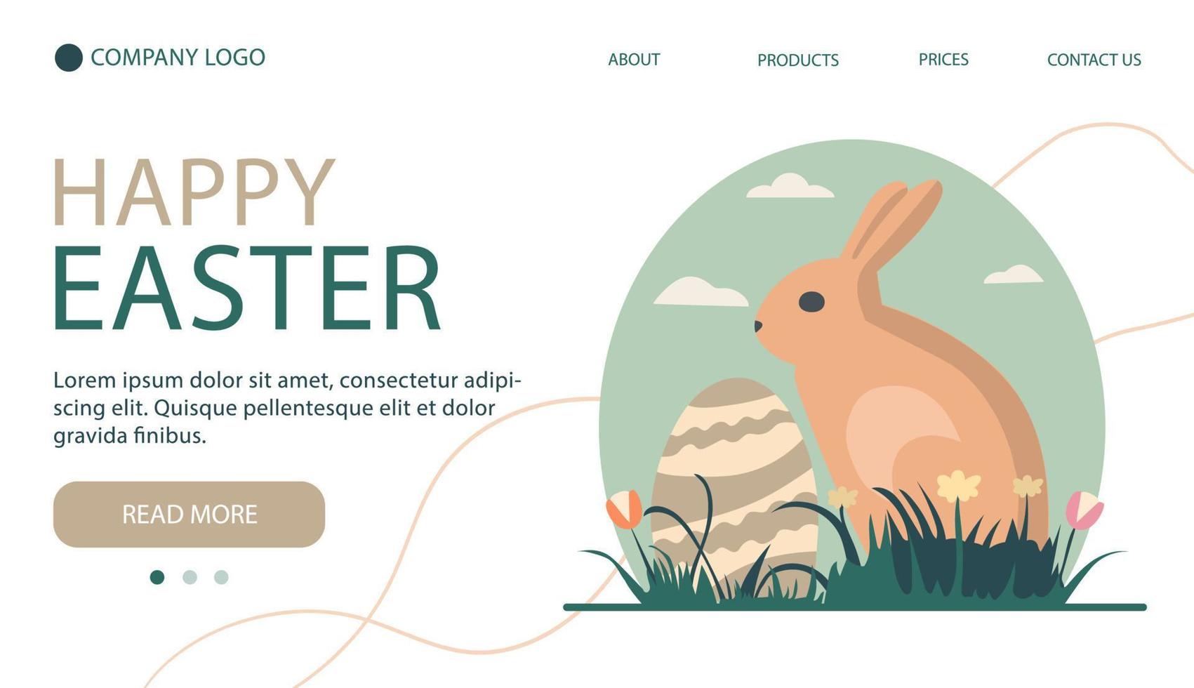 Easter bunny concept. Home page banner. Easter bunny with easter egg sitting in the grass. vector