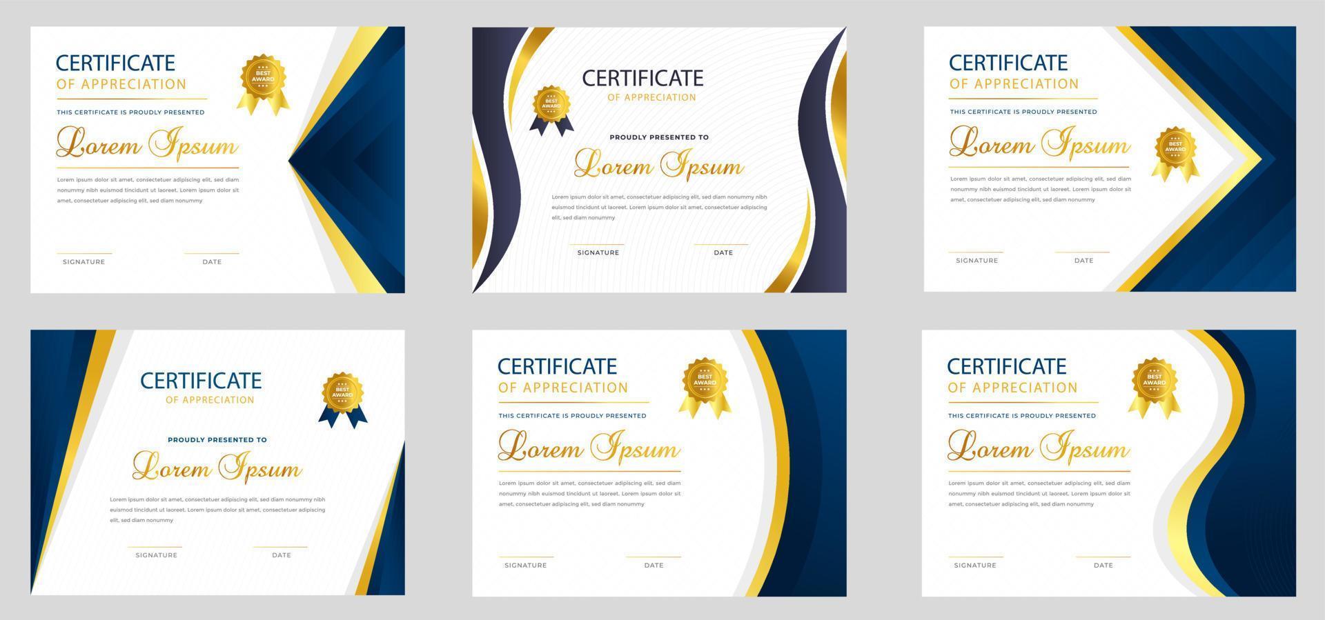 set of 6 Mega collection diploma Certificate template for achievement graduation completion with luxury badge. training graduation or course completion certificate set. certificate bundle, certificate vector