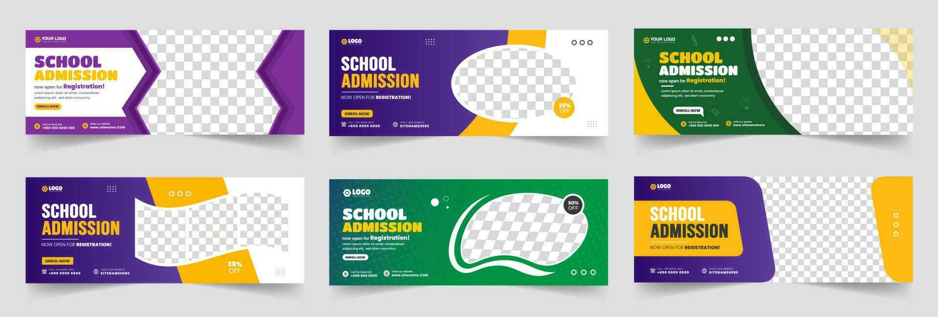 set of 06 Mega collection School admission social media cover design. back to school social media cover banner design. Back to school admission social media cover and web banner. school admission web vector