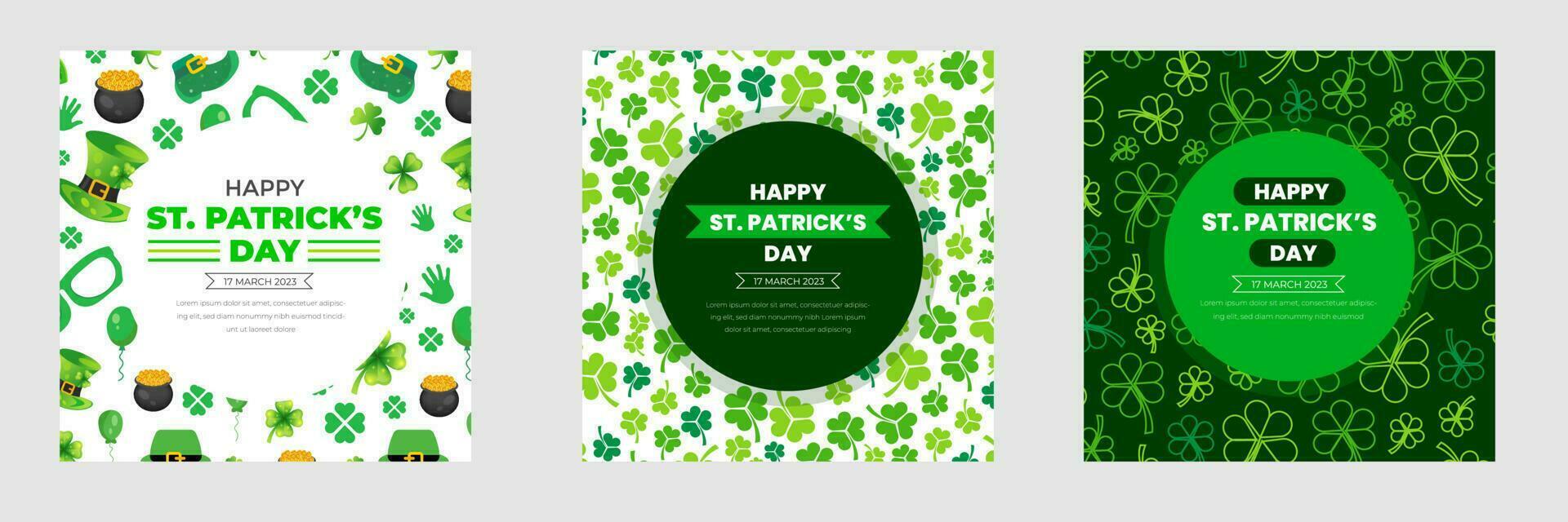 Happy St. Patrick's Day social media post square banner bundle template with shamrock clover leaf. saint patrick's day festival banner. 17 march Saint Patrick's Day event celebration banner set. vector