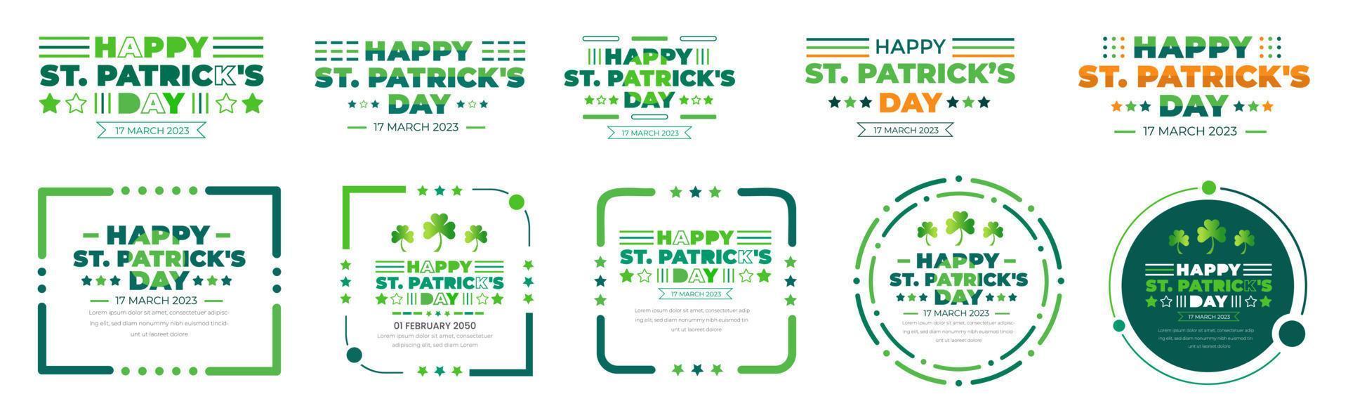 Happy St. Patrick's Day typography design template set. Saint Patrick's day festival text design. St. Patrick's Day typography vector bundle for Saint Patrick's Day 17 march event celebration.