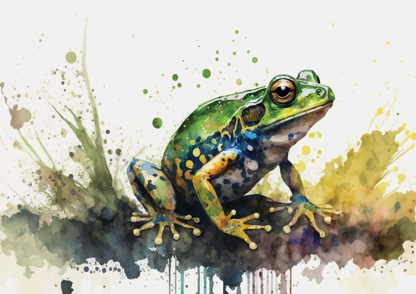 Transform any room into a lively oasis with these colorful watercolor vector designs of frogs and lily pads