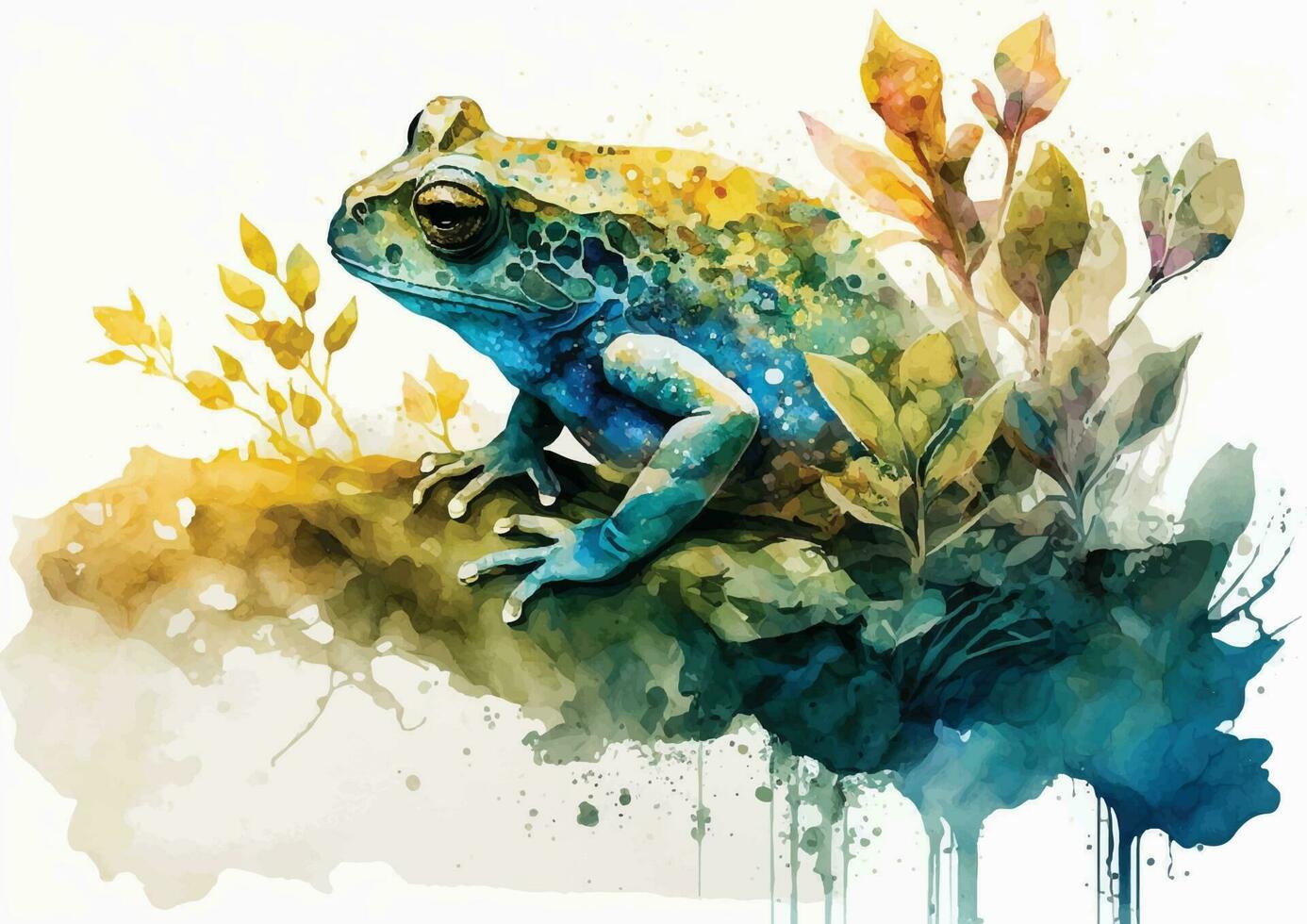 colorful watercolor vector illustrations of frogs and dragonflies