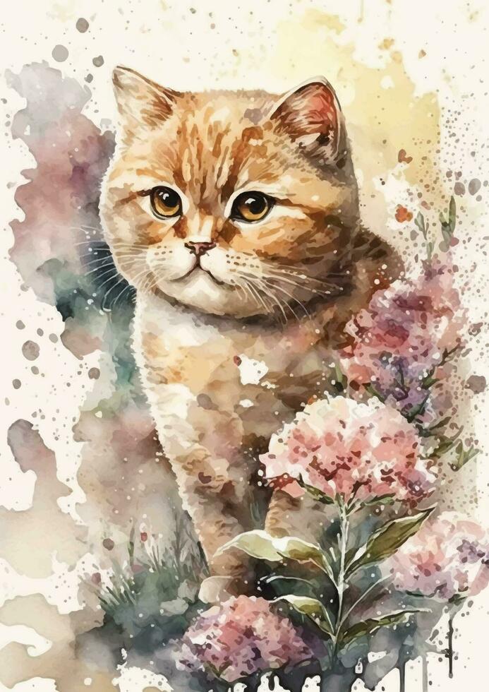 Fascinating British Short Hair Cat Watercolor Creation for Your Wall vector