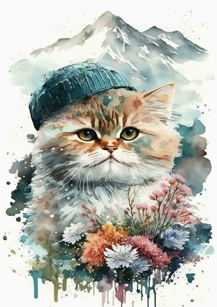 Minimalist cat watercolor painting of Angora breed vector