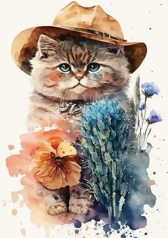 Dreamy cat watercolor painting of Angora breed vector