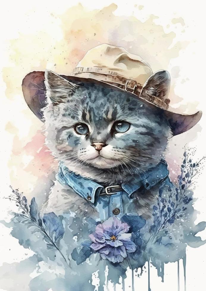 Romantic Angora cat watercolor painting vector