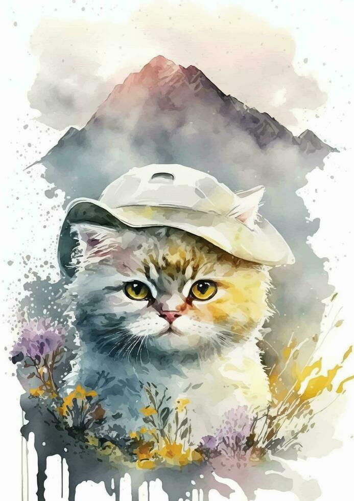 estilizado acuarela gato retrato de angora raza vector