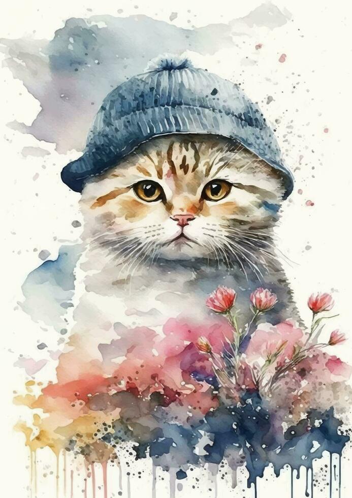 Adorable Angora cat watercolor art vector