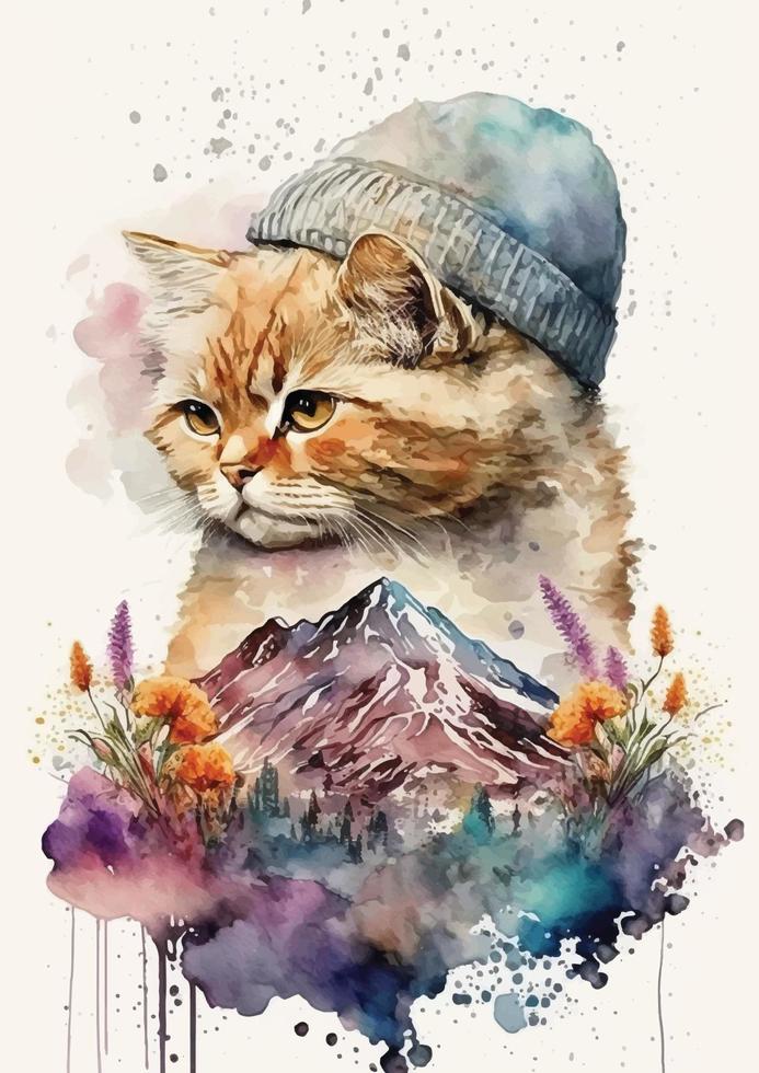 A Watercolor Ode to the Beautiful World of an Angora Cat vector