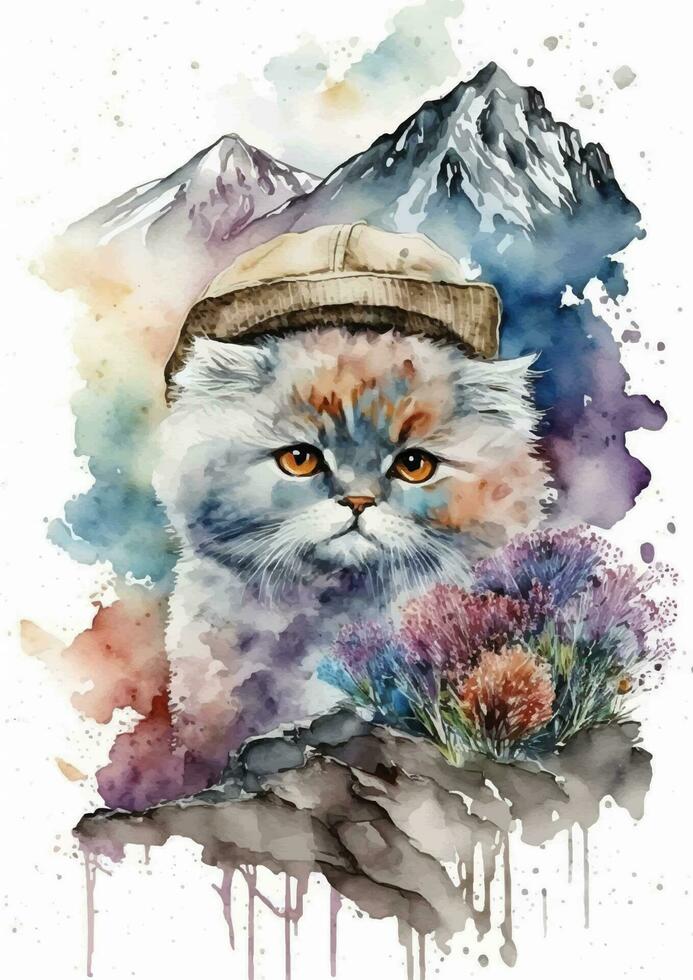 The Magical World of an Angora Cat A Watercolor Journey vector