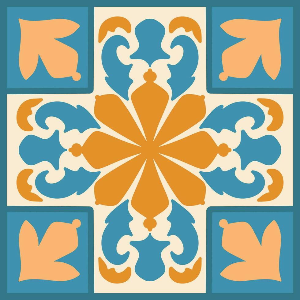 marroquí mosaico loseta con vistoso labor de retazos. Clásico Portugal azulejo, mexicano talavera, italiano mayólica ornamento, arabesco motivo o Español cerámico mosaico vector